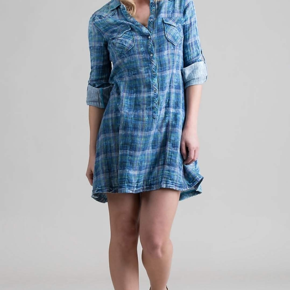 Ryan Micheal Blue Plaid Button-Up Dress